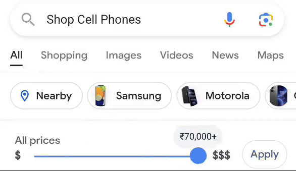 Google тестирует слайдер цен на страницах результатов поиска товаров