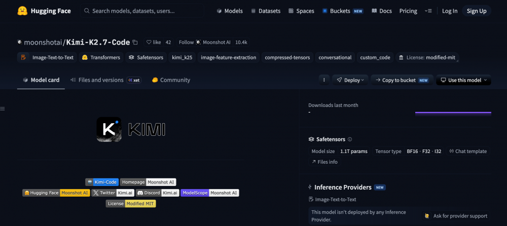 Kimi-K2.7-Code вышла в open source — нейросеть доступна в Kimi Code и через API