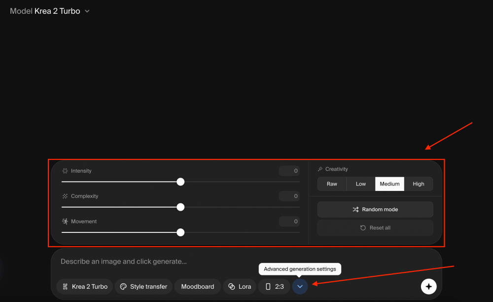 Krea добавила Generative Sliders — в Krea 2 появились новые настройки для генерации изображений