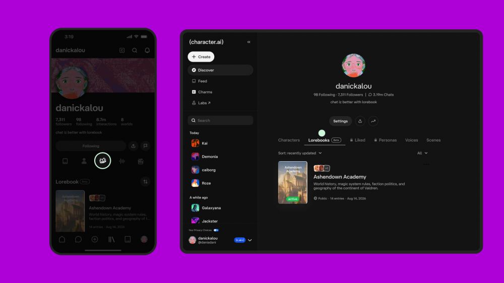 Character.AI добавила приватные Lorebooks для персонажей