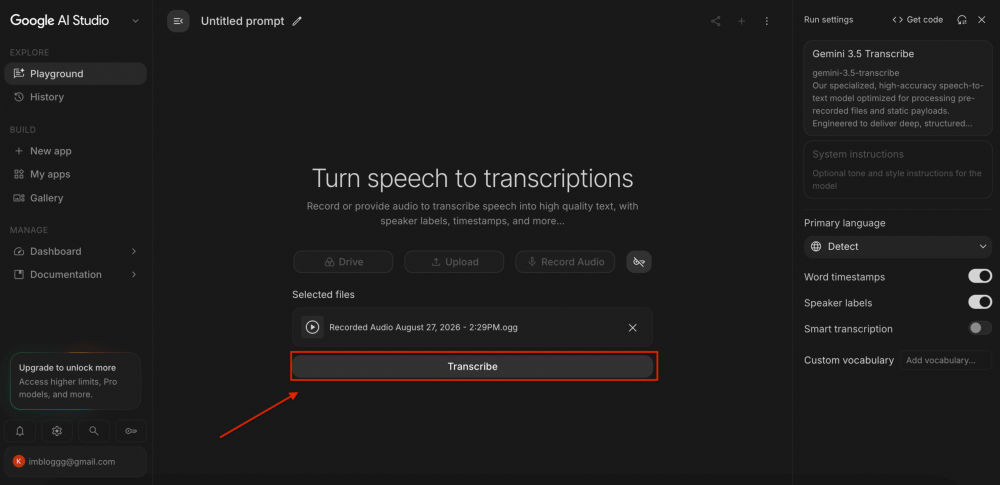 Нейросеть Gemini 3.5 Transcribe — как бесплатно расшифровать аудио, как подключить API
