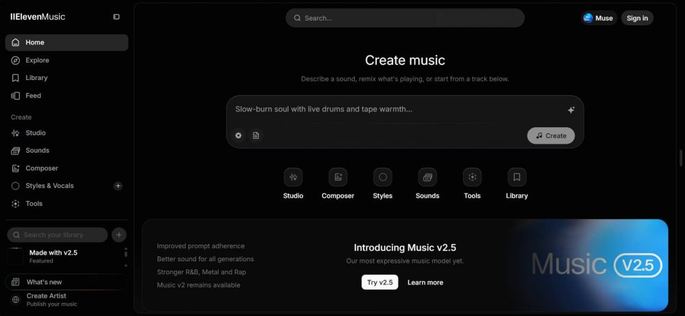 ElevenLabs выпустила Music v2.5 с улучшенным звуком и точным следованием запросу
