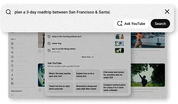 YouTube тестирует ИИ-ответы над обычными результатами поиска